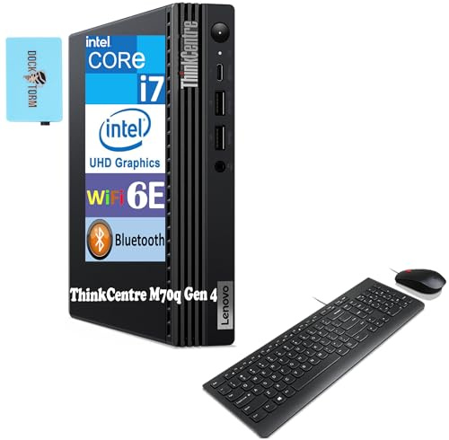 Lenovo ThinkCentre M70q Gen 4 MFF Tiny Mini PC de bureau 1 L (Intel i7-13700T de 13e génération jusqu'à 4,9 GHz, 32 Go de RAM, SSD de 1 To, WiFi 6, 2 ports d'affichage, Win11Pro) avec extenseur de