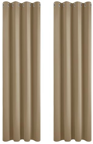 Deconovo Vorhang Blickdicht Gardinen Vorhänge Schlafzimmer Ösen Blackout Curtain Verdunkelung, 200x140 cm(HöhexBreite), Mokka, 2er Set