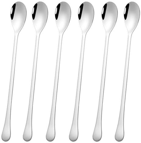 Foyscr 6 Piece Long Handle Tea Spoon, Latte Spoons, Stainless Steel 9-Inch Coffee Scoop, Stirring Ice Cream Scoop, Ideal Spoon Choice for Iced Coffee, Iced Tea, Milkshakes, Ice Cream, Cool Desserts