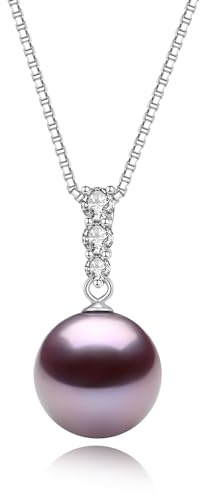 YAMI Halskette mit Perlenanhänger, Edison-Perle mit Süßwasser-Kultur 12-12,9mm Runde Lila, 925 Sterlingsilber & Weißgold-Platiniert, 45cm+5cm verstellbare Kette, Schmuck Geschenke für Frauen