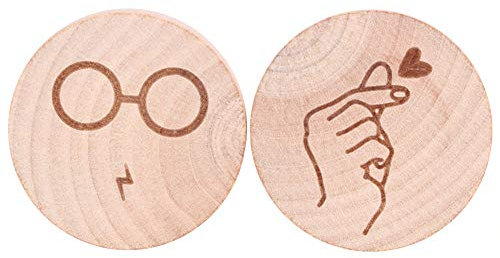 Sunicon 2 Pcs Round Wooden Bottle Openers, Magnetic Beer Bottle Opener with Wood Handle with Engraved Patterns Kitchen Accessories (Comparison + Glasses)