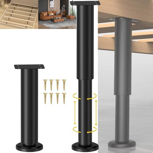 HAIYUU Möbelfuß Höhenverstellbar, 2 Stück Möbelfüße Schwarz Metall, Einstellbar Stahl Bettfüße Ersatz Stützfüße Tischbeine für Möbel Sofa Bett Nachttisch Schrank Kabinett
