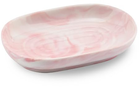 YoHyien Ceramic Soap Dish, Anti-Slip Marble Soap Dish for Bathroom, Soap Tray Dish, Soap Holder for Shower, Kitchen, and Sink, Keep Soap Dry & Easy Cleaning (Pink)