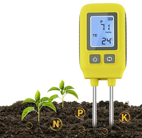 Uzoli Bodentester NPK, 4-in-1 Bodenmessgerät, Soil Tester, Präzises & Wiederverwendbares Bodentestgerät für Stickstoff Phosphor Kalium Bodentemperatur - SGS09