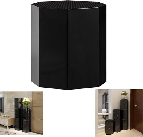 360 drehbarer Schuhschrank-Organizer für die Schuhaufbewahrung im Eingangsbereich, Flur, vertikales rundes Schuhregal (Farbe: Weißgold, Größe: 45 cm), selbstlose Hingabe, Schwarz, 45 cm