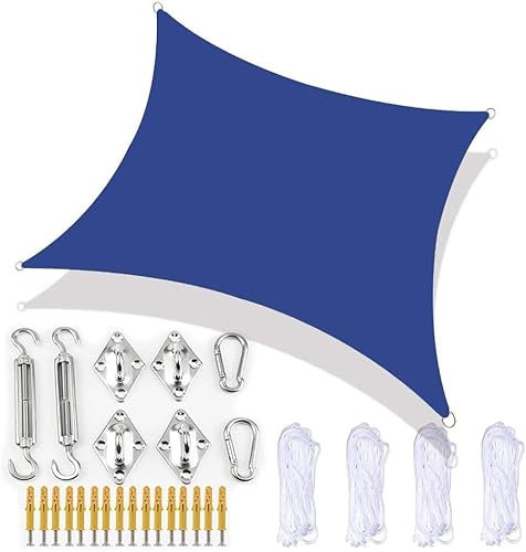 Voile d'ombrage rectangulaire - 15 tailles - Kit de fixation robuste - Imperméable et anti-UV - Lavable - Pour terrasse - Avec 4 cordes d'attache