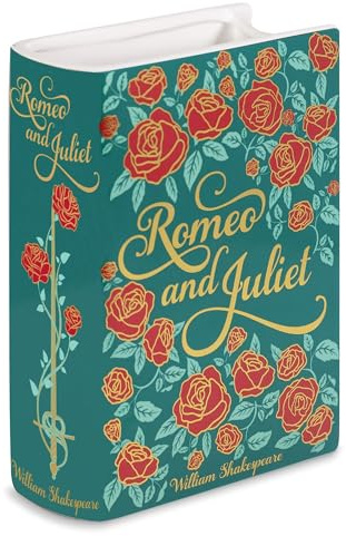 STEEL MILL AND CO. Original Large Book-Shaped Decorative Vase, Ceramic, Cute Bookshelf Decor, Unique Vase for Book Lovers, Romeo and Juliet