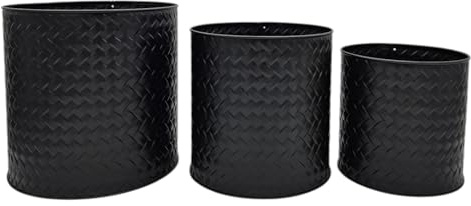Meinposten Blumentopf Übertopf Dekotopf 3er Set Rund Pflanzenkübel Flechtoptik Mattschwarz Wasserdicht für Innen und Außen Topf Kübel schwarz Metall Matt Dekoration