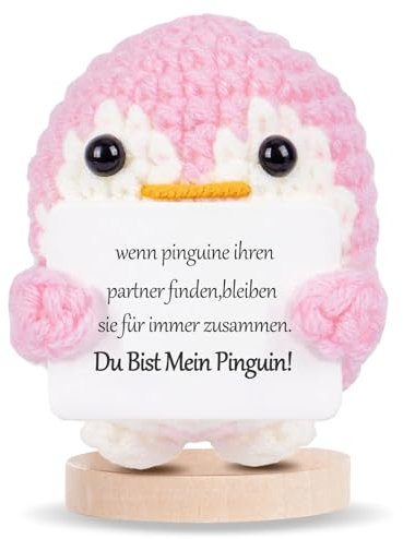 BOAITE Mini Pinguin Ich Liebe Dich Geschenke, Jahrestag Geschenk für Frauen, Strickwolle Pinguin Puppe mit Liebesmünzen Karte,Romantische Geschenk für Ehefrau Hochzeitstag Valentinstag