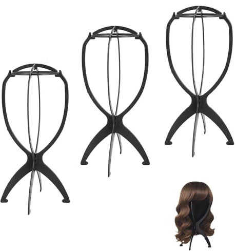 Windfromort 3 Stück Perückenständer - Plastik Wig Stand - Perücken Zubehör - Perückenkopf - Styroporkopf für Perücken, Trocknen und Aufbewahrung der Perücke (Schwarz)