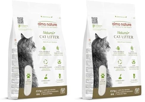 almo nature Natural Cat Litter Soft Texture - Klumpende Katzenstreu, 100% pflanzlich, biologisch abbaubar, ergiebig und gegen Gerüche. Sack 4,54Kg (Packung mit 2)
