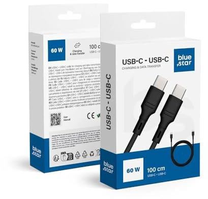 actecom Cable de carga rápida 1 metro 60w compatible con mando consolas PS5 videojuegos, cable USB C a C, USB 3.1 (USB 3.0), cable de carga compatible Iphone 15 / Iphone 16