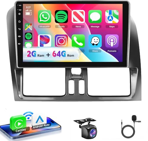 VECHTEL Autoradio 2G+64G Android 15 per Volvo XC60 2008-2013, 9 HD 2.5D Schermo Tactile Stereo Auto co Carplay Android Auto senza Fili GPS Wi-Fi USB Bluetooth Radio FM RDS Retrocamera