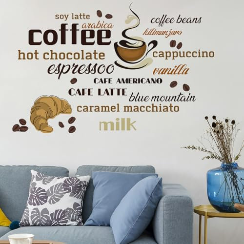 THXFUNAREA Vinilo decorativo taza de café. Pegatinas decorativas cocina. Decoración cafeteria, vinilo pared autoadhesivo, vinilo de corte para negocios (60x30cm)