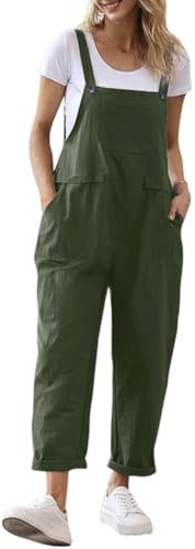 SaiDeng Salopette da donna estive, oversize, comoda vestibilità larga, con spalline regolabili, pantaloni larghi, verde militare, XL