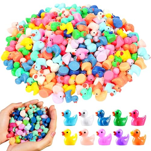 Euablfo 200 Stück Mini Enten Figuren, Enten Harz, Miniatur Ducks, Kleine Figuren Bunte Tiere Enten für Aquarium, Garten, DIY, Micro Landschaft Dekorationen Bonsai