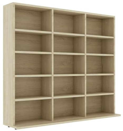 ACAGALA Estantería para CD, DVD, Bluray, con soporte para CD con 15 compartimentos, armario para libros Sonoma Roble, 100 x 23 x 89,5 cm, estantería de pared para colecciones y vitrina