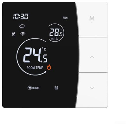 Wireless Programmable Thermostat Central Heating Control,WiFi Smart Thermostat with Multi-Voice Platform Compatibility and Remote App Control for Tuya(White 16A-WIFI)