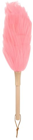 sourcing map Lambswool Duster 36cm with Solid Wooden Handle Pink | Natural Feather Cleaner Household Cleaning Duster for Cleaning Fans Window Blinds Shelves Furniture