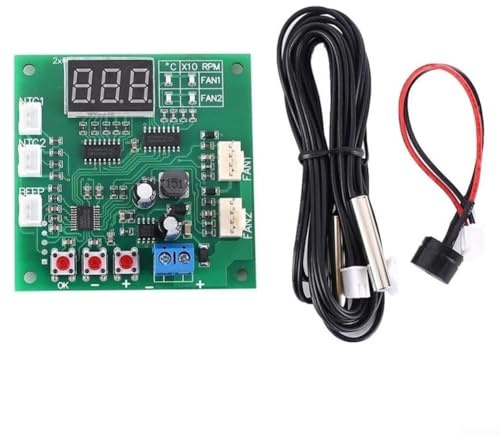 SMZhomeone Thermostat für PWM Lüftermodul 2-K für PWM 4-Draht DC Lüfter Temperaturregler für 12V/24V/48V Kühlsysteme Zweik-Geschwindigkeits- und Temperaturanzeige
