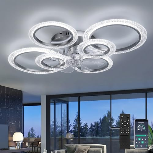 YUNLONG Lámpara Ventilador de Techo con Luz Silencioso (88cm), Plafón LED Regulable con Motor DC y Mando a Distancia, 6 Velocidades, Función Invierno/Verano, Ideal para Salón y Techos Bajos, Negro