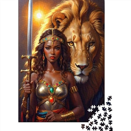 Amazonian Queen Warrior 1000Pc Challenging Puzzle - Egyptian Queen with Lion for Adults Teens & Seniors Brainteasing Game 52x38cm 1000pcs