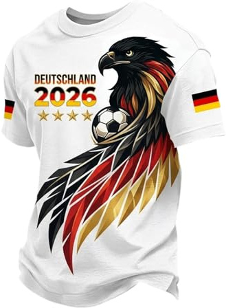 WM 2026 Deutschland T-Shirt Herren Retro Fußball Trikot mit Adler Deutschland-Symbol Deutsche Flagge Klassische Sommer Kurzarm Freizeitshirt Germany Tshirt für Fußballfans Tee Top