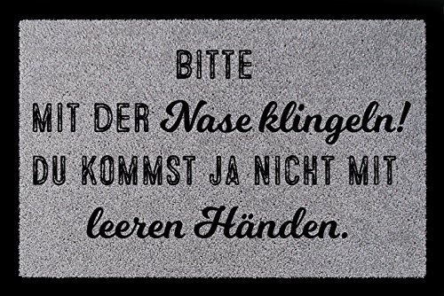 Interluxe TÜRMATTE Fußmatte Bitte MIT DER Nase KLINGELN Eingang Flur Haustür Geschenk Hellgrau