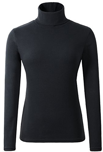 HieasyFit Women's Cotton Basic Thermal Turtleneck Pullover Top Black M