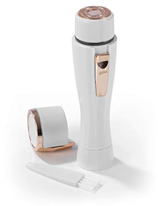 VITALmaxx Elektrorasierer Damen | Damenrasierer Elektrisch Für Gesicht Intimbereich Kinnstoppel | Gesichtshaarentferner Für Frauen Mit Abgerundetem Klingen-Kopf Batteriebetrieben [Rosegold/Weiß]