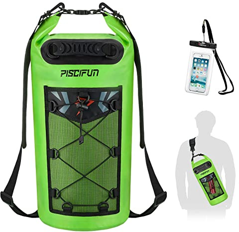 Piscifun Wasserdicht Dry Bag Rucksack Schwimm Dry Rucksack für Wassersport - Angeln Bootfahren Kajak Surfen Rafting Camping Geschenke für Männer und Frauen Hellgrün 10L