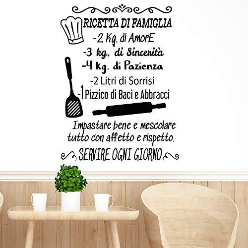 Wandaufkleber aus Vinyl, Spruch in Italien, Spruch RICETTA DI FAMIGLIA Adesivi murali frasi in Italienisch, Dekoration da Muro, Wall Stickers, Art Sticker Decal Wandbild DC-19004