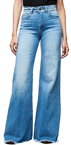 Women Wide Leg High Waisted Flared Jeans Retro Bootcut Raw Hem Denim Pants