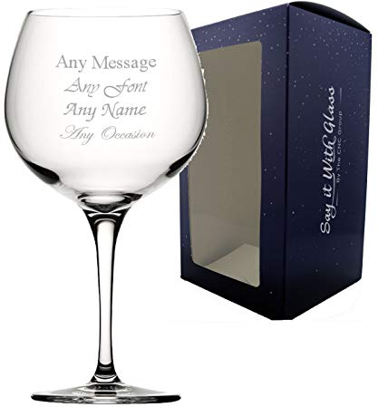 Personalised Engraved Primeur 24oz Gin Balloon Cocktail Glass, Personalise with Any Message for Any Occasion, Stylize with a Variety of Fonts, Gift Box Included, Laser Engraved