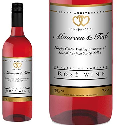 Personalised Anniversary Rosé Wine 75cl with FREE Gold Gift Box. Any Name & Message.