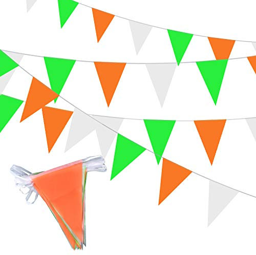 MIAHART St. Patrick's Day 21 Wimpel Irish 7M Green,Weiße & orange Bunting Dekoration Irisches Dreieck Bunting Flagge für St. Patrick's Day Party Feiern hängende Dekorationen