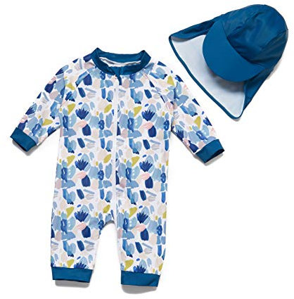 BONVERANO Bañador recién Nacido Manga 3/4 con protección UV 50+ con Cremallera(Azul-Azul,6-9meses