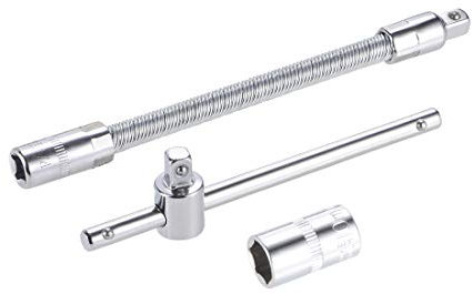 sourcing map Socket Accessory Set of 3 Pcs, 10mm 6-Point Shallow Socket 4.5 Sliding Wrench Breaker Bar 6 Flexible Extension Bar with 1/4 Drive
