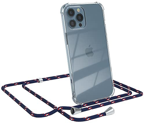 EAZY CASE Handykette kompatibel mit iPhone 12 Pro Max Handyhülle mit Umhängeband, Handykordel mit Schutzhülle, Silikonhülle, Hülle mit Band, Stylische Kette für Smartphone, Navy Camouflage