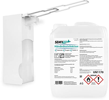 Hände-Desinfektionsmittel | 80 Vol% Alkohol | schnell wirksam gegen Viren & Bakterien | 5l | frei von Farb- & Duftstoffen | geruchsneutral & rückfettend | BAuA zugelassene Mischung mit Armhebelspender