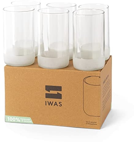 IWAS Upcycled Hohe Klare Trinkgläser | 350 Ml | 12 Oz | (6Er-Set) | Becher Aus Recyceltem Glas, Perfekt Für Cocktails