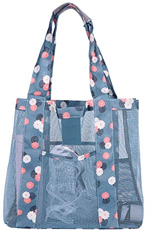 XINCHIA Mesh Beach Tote Bag Waterproof Mesh Folding Shoulder Bag Reusable Shopping Sand Toys Storage Multi-functional Carry Net Organiser for Family Holiday Picnic Swimming Pool Grocery Organizer
