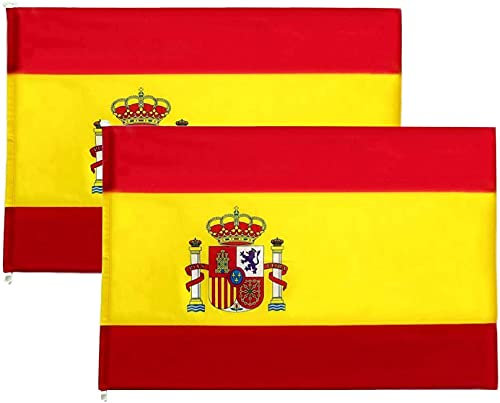 Bandera de España Pack de 2 Banderas de España,Bandera Balcón Resistente Impermeable Bandera con Escudo Bandera Española. (60X90)