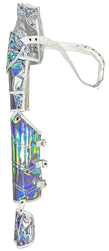 ZUYPSK Unisex Gothic PU Leder Brust Harness Schultergurt Arm Stulpe Einstellbare Rüstungen Panzer mit Armgurt Steampunk Cosplay Kostüm Set Zubehör (Einheitsgröße, Silber)