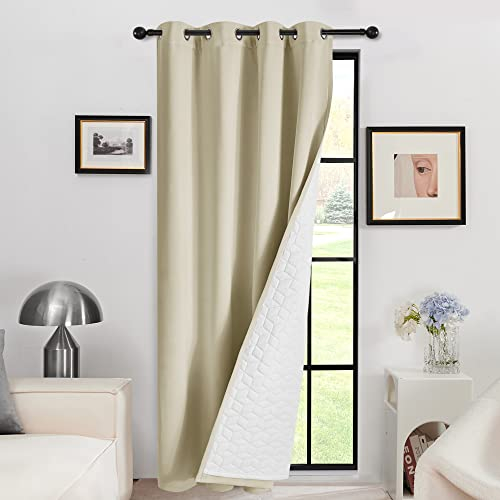 Deconovo Thermal Curtain Eyelet, Blackout Curtain with Extra Thick Microfiber Lining, Sunlight Blocking Noise Protection Curtain for Living Room, 52 x 63 Inch(Width x Length), Beige, 1 Panel