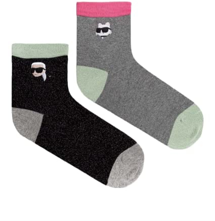 KARL LAGERFELD Femme Chaussettes K/Ikonik 2.0 à Paillettes (Lot de 2), Noir/Gris, One Size