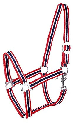 Halfter für Pferde Start Economic Pferdehalfter - Verstellbares Halfter Pferd, Stallhalfter Pony, Vollblut, Warmblut (Rot/Weiß/Dunkelblau, Full)