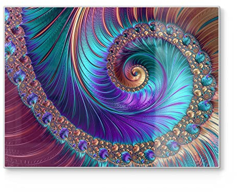 DEQORI Schneidebrett aus Glas | groß 40x30 cm | Motiv Fantasievolle Farbspirale | Design Schneideplatte für Küche | Frühstücksbrett antibakteriell & rutschfest | Glasplatte & Servierplatte
