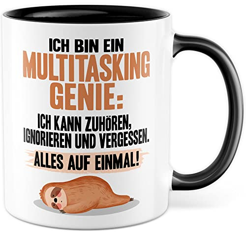 Tasse Multitasking Geschenk Ich bin ein Multitasking-Genie Kaffeetasse mit Spruch lustig Kaffee-Becher Witztasse ignorieren vergessen Freund Kollege Ehemann Vater Humor witzig Witz (Weiß/Schwarz)