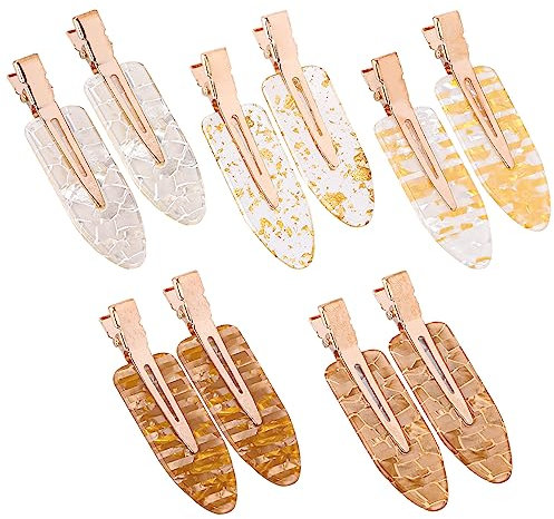 LOSANJI - 10 pinzas para el cabello sin doblar, de resina acrílica sin arrugas, pasadores de pelo brillantes para peinar, sin arrugas para maquillaje, herramienta de peinado plana para mujeres y